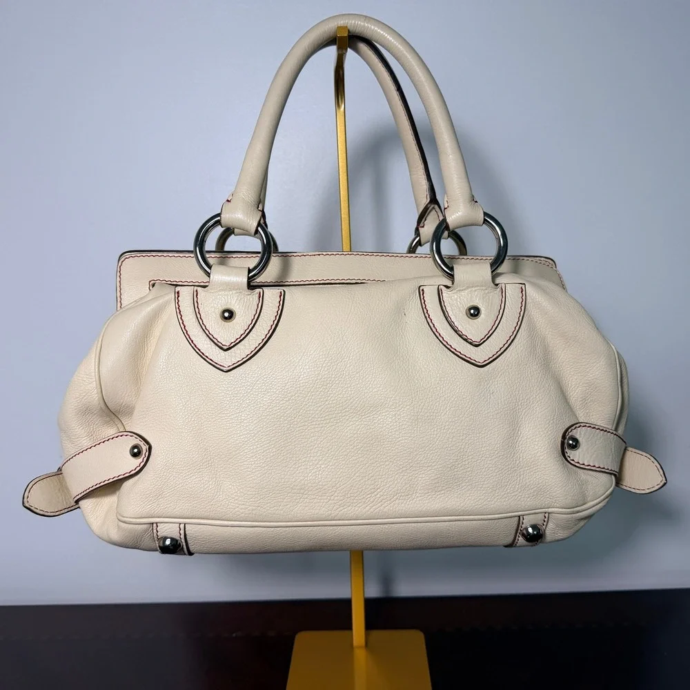 Vintage Marc Jacobs Venetia Satchel Bag Womens Cream Leather Y2K Contrast Stitch